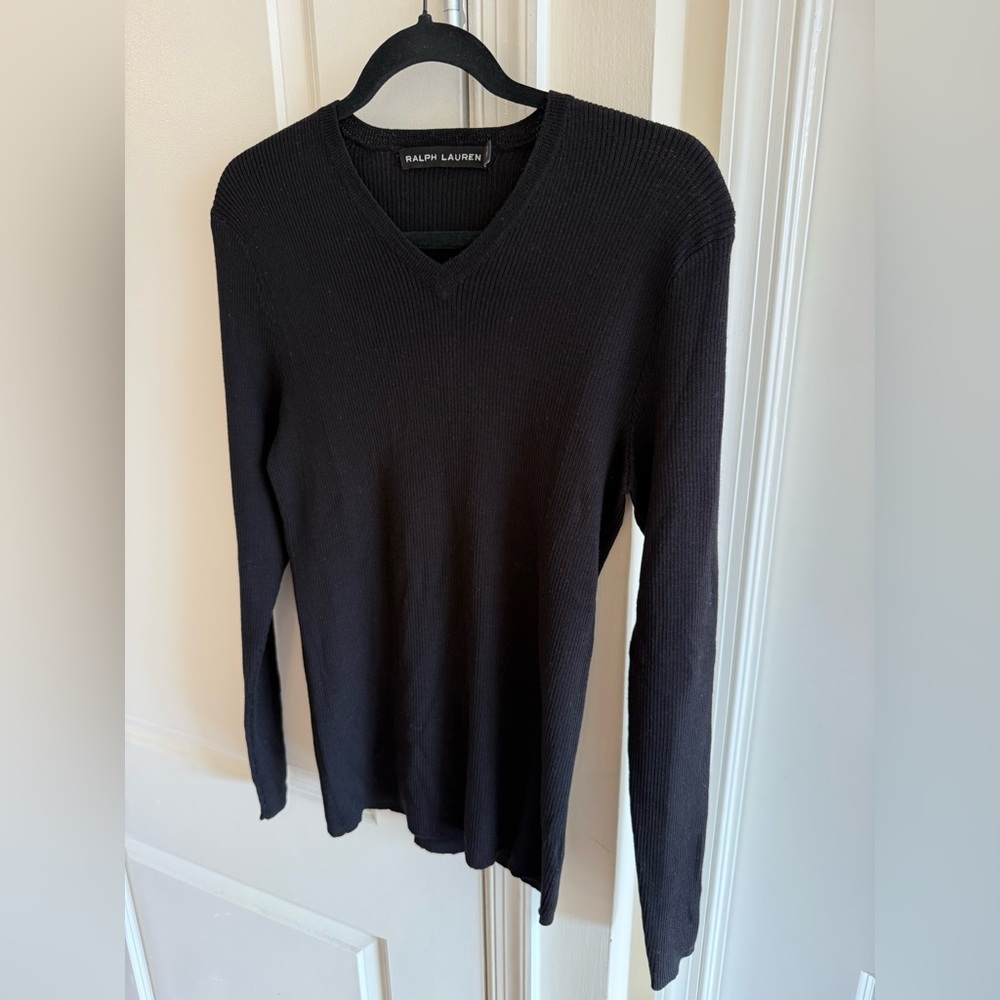 Ralph Lauren Black Label Men's Black V-Neck Ribbed Sweater